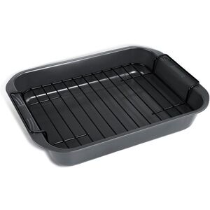 kitCom Bakeware Nonstick Roaster with Rack, 15 Inch x 11 Inch (5.8 QT), Gray